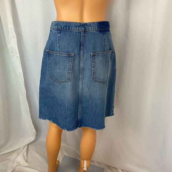 Etica Sophia Distressed Raw Hem Blue Denim Skirt Short Snap Front Women’s S - Picture 3 of 13